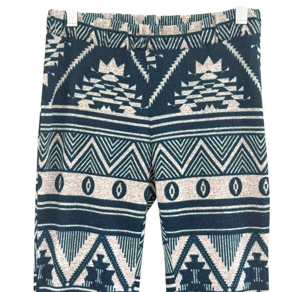 Kori Boho Tribal Print Flare High-Waist Pants Geometric Size Small Blue Beige - Picture 4 of 9